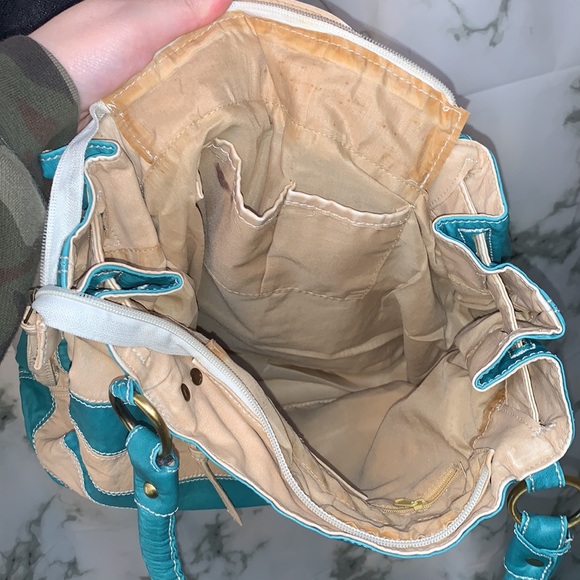 🎒 Cream & Teal Stripe DG Style Bag - Picture 10 of 13